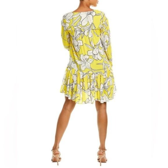 WALTER BAKER Lilith Relaxed Long Sleeve Mini Dress in Yellow Floral Print Size L - Picture 5 of 10